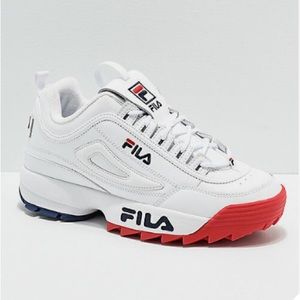 Womens FILA Disruptor II Premium White Red Blue Sneaker NEW 2